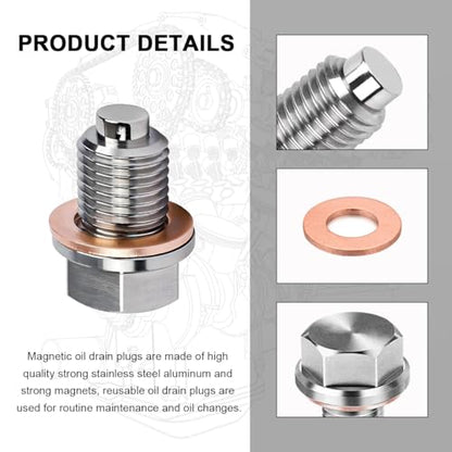 Wevdn Magnetic Oil Drain Plug, Aluminum M14×1.5 Sump Drain Nut Bolt with 5 PCS Copper Crush Washer, Universal Oil Drain Plug Replacement for Most Cars Motorcycles, Car Accessories - color: M14×1.5