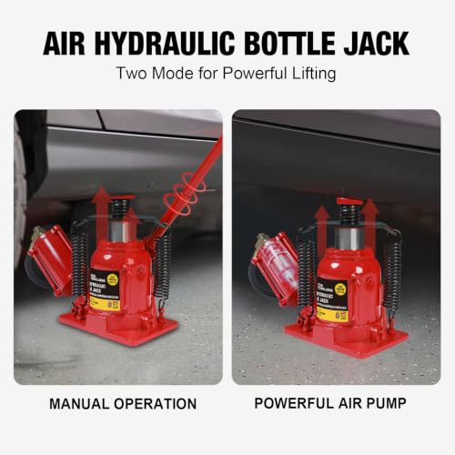 BIG RED 20 Ton Air Hydraulic Bottle Jack - Low-Profile | 20 Ton Capacity, Low-Profile Design, Air & Hydraulic Operation, Lift Range 7-1/16" to 12-5/8", Safety Valve Included