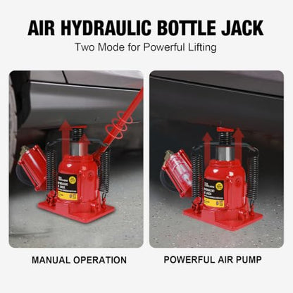 BIG RED 20 Ton Air Hydraulic Bottle Jack - Low-Profile | 20 Ton Capacity, Low-Profile Design, Air & Hydraulic Operation, Lift Range 7-1/16" to 12-5/8", Safety Valve Included