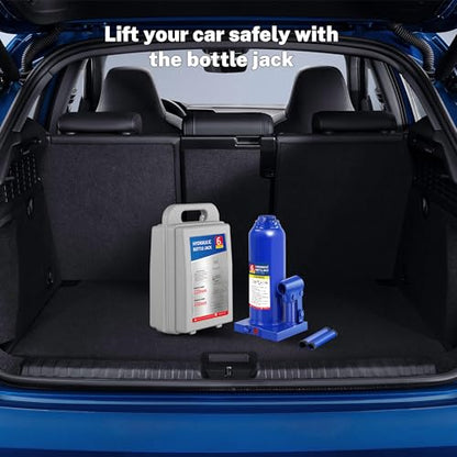 6T Bottle Jack with Tire Kit, Chock & Stands, 12,000 lbs | Jack , stands , chock and tire kit. 8.66"-16.93" lift. Welded steel for trucks & SUVs. - color: 6 Ton with Tire Kit + Wheel Chock + Jack Stands