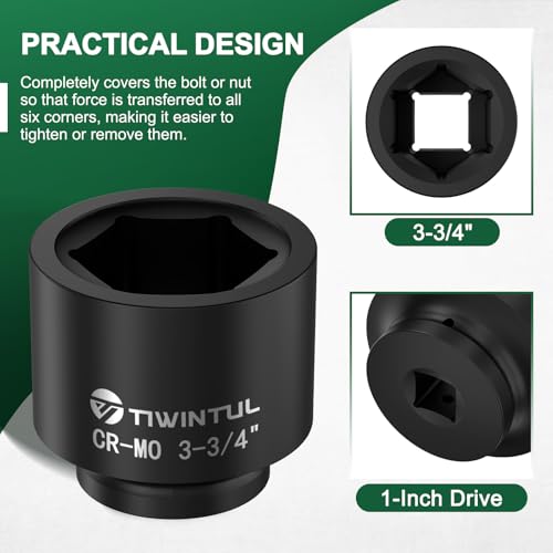 3-3/4" Impact Socket 1" Drive, Deep 6 Point CR-MO for Mining Truck | ANSI Certified, Heavy Duty Socket, Single Axle Nut Socket for Oilfield & Wind Turbine Flange Bolts, Railway & Port Equipment - size: 3-3/4"(1 PCS)