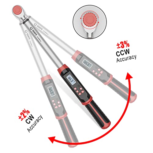 VANPO Digital Torque Wrench 1/2-Inch Drive 7.38-147.5ft-lbs/10-200NM, Dual-Direction Adjustable Electronic Torque Wrench with Preset Value, Buzzer and LED Flash Notification, for Bike Moto Car - size: 7.38-147.5 ft-lbs/10-200Nm