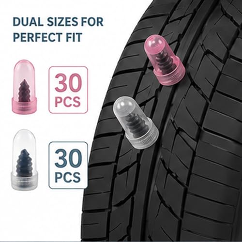 60 Pcs Tire Repair Nail Kit, 2 Sizes Spiral Rubber Screws with Screwdriver for Car Truck Motorcycle Tractor Tubeless Tire Puncture Quick Fix (30 Large + 30 Small)