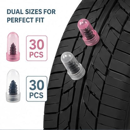 60 Pcs Tire Repair Nail Kit, 2 Sizes Spiral Rubber Screws with Screwdriver for Car Truck Motorcycle Tractor Tubeless Tire Puncture Quick Fix (30 Large + 30 Small)