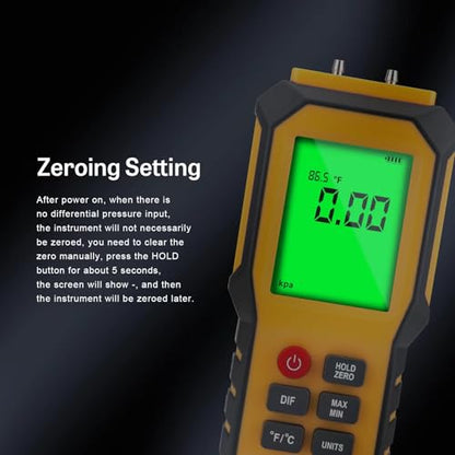 5/16 Inches Diameter Pressure Port Digital Manometer, YZT Meter Dual Port Air Pressure Meter Pressure Gauge HVAC Gas Tester, Differential Pressure Manometer - style: 5/16 Inches Diameter Port