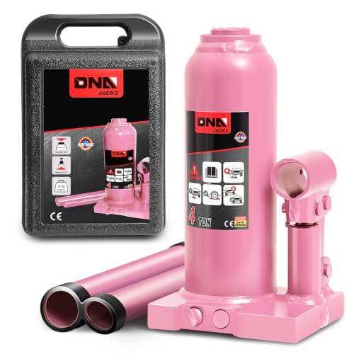 DNA Motoring 4 Ton / 8000 lbs Lifting Automotive Welded Hydraulic Bottle Jack for Car SUV Pickup, Auto Repair, with Manual Handle & Carrying Storage Case, Pink - color: Pink, style: 4 ton