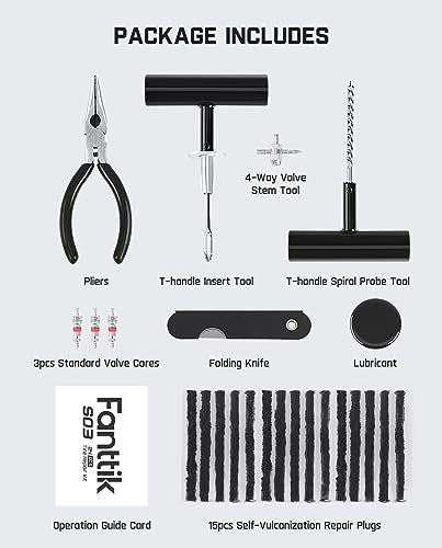 Fanttik Tire Repair Kit-24pcs Heavy Duty Tire Plug Kit, Fix Punctures and Plug Flats Patch, Universal Tire Repair Tools for Autos, Cars, Motorcycles, Trucks, ARBs, ATVs, Tractors, RVs, SUVs, Trailers