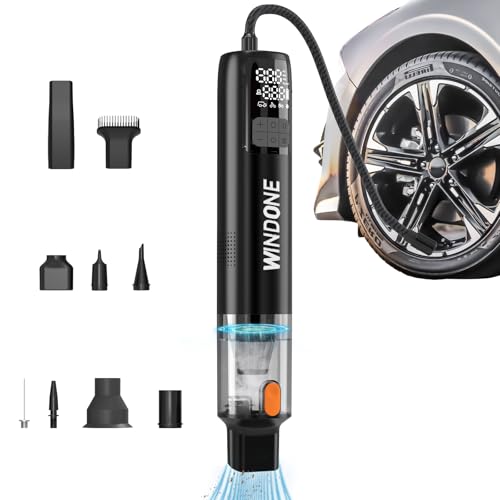 Cybergoing Portable Tire Inflator & Mini Vacuum, 150 PSI Cordless Air Compressor with Deflate Function, LED Display, Auto Shut-Off, Rechargeable Air Pump for Car, Bike, Motorcycle, Balls & Inflatables