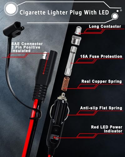 YEZriler 10FT 14AWG Cigarette Lighter Adapter for Battery Tender Charger, 12V Cigarette Lighter Charging Wire Harness for Sprayer Parts, Power Supply Cable with SAE Reverse Polarity Adapter