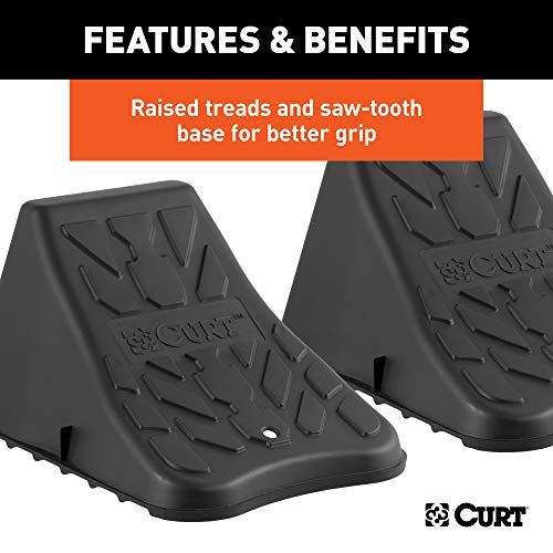 CURT 22800 Black Plastic Wheel Chocks, Vehicle, Trailer, Truck, RV, 2-Pack