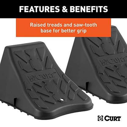 CURT 22800 Black Plastic Wheel Chocks, Vehicle, Trailer, Truck, RV, 2-Pack