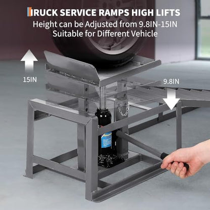 5 Ton Hydraulic Car Ramps, 2 Pack Heavy Duty Adjustable Lift Ramps with Safety Lock, Low Profile Steel Service Ramp, 11000 Lbs Capacity, 11.6"–16.2" Height for Car, Truck, SUV, Garage - Gray