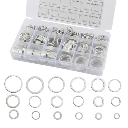 580PCS Car Oil Drain Plug Gasket Kit,Oil Crush Washer Assortment with 18 Dimensions Includes M6/M8/M10/M12/M14/M16/M18/M20/M22/M24 for Sealing,Practical Car Accessories Gasket Kit