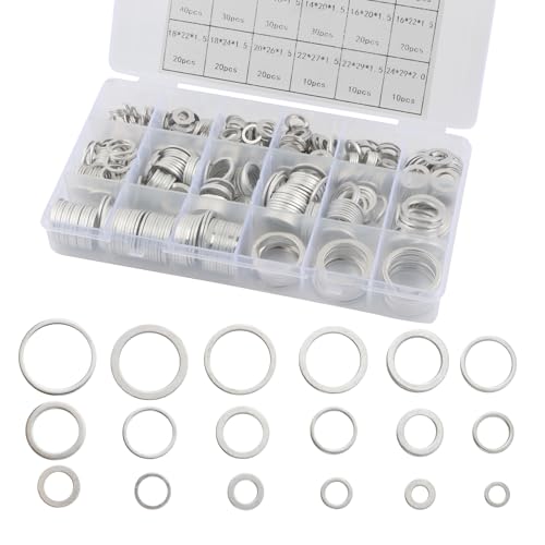 580PCS Car Oil Drain Plug Gasket Kit,Oil Crush Washer Assortment with 18 Dimensions Includes M6/M8/M10/M12/M14/M16/M18/M20/M22/M24 for Sealing,Practical Car Accessories Gasket Kit