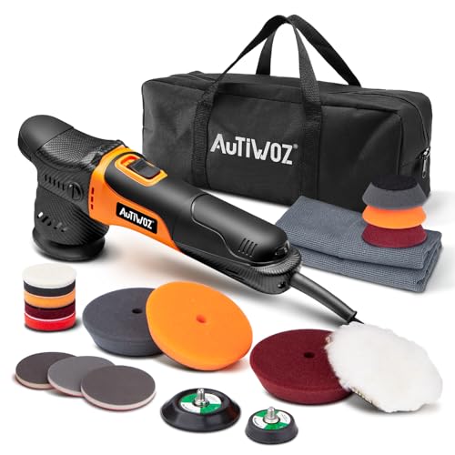 AUTIWOZ Carbon Fiber Mini Car Buffer Polisher, 630W Copper Motor 12mm Orbit, 2&3Inch Dual Action Polisher for Car Detailing, 2500-7000RPM with Soft Start, 3M Corded Auto Electric Polishing Machine - size: k2