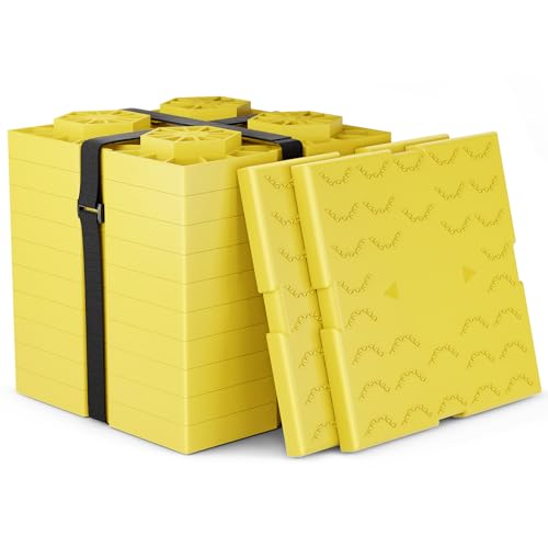 WELLUCK RV Leveling Blocks 12 Pack, Heavy Duty Camper Blocks & Interlocking Design Camper Levelers with 2 Velcro Straps - Customizable Height Sturdy RV Blocks for Single & Dual Wheels
