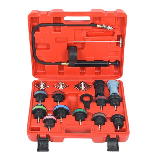 Radiator Pressure Leakage Tester Tool Kit，18pcs Cooling System Pressure Tester kit Automotive Radiator Pressure Tester for Motorcycle Car Truck, Red 1 - color: Red 1