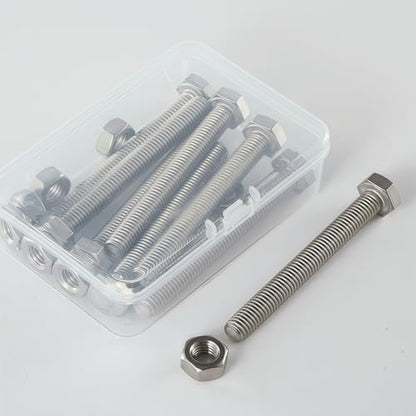M8-1.25x80mm Hex Bolt and Nut Kit 8set, 304 Stainless Steel (A2-70), Full Thread, Bright Finish, Machine Threaded for Automotive, Machinery, DIY - size: M8x80mm(8 Sets）