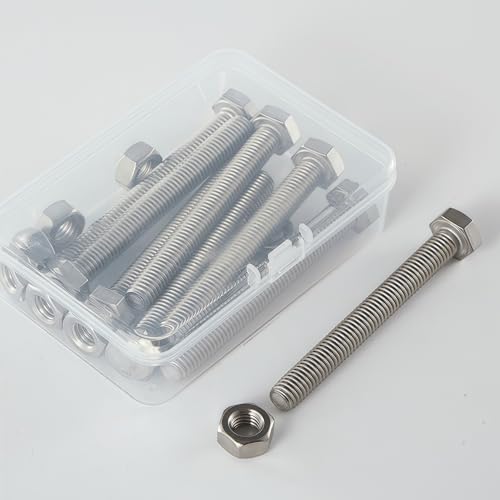 M8-1.25x75mm Hex Bolt and Nut Kit 8set, 304 Stainless Steel (A2-70), Full Thread, Bright Finish, Machine Threaded for Automotive, Machinery, DIY - size: M8x75mm(8 Sets）