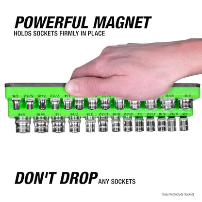 OEMTOOLS 22488 6 Pack Set Metric and SAE Magnetic Socket Tray Set, Black and Green Socket Organizers, 1/4, 3/8, 1/2 Inch Drive Socket Organizer Tray Set - style: Black and Green