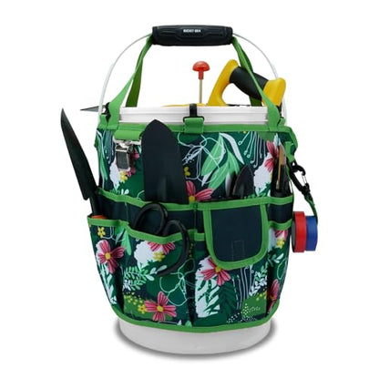 KUNN Bucket Tool Organizer 5 Gallon 18-Pocket Gardening Tool Bag with Hangable Handle | Garden Caddy & Bucket Accessory, Green - style: Green Leaf