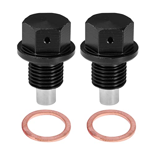 X AUTOHAUX 2 Set M12x1.25 Oil Drain Plug Magnetic Aluminum Alloy Sump Drain Nut Oil Drain Bolt with 2 Washer for Car Motorcycle Black - size: M12x1.25, M12x1.25