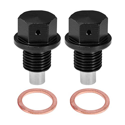 X AUTOHAUX 2 Set M12x1.25 Oil Drain Plug Magnetic Aluminum Alloy Sump Drain Nut Oil Drain Bolt with 2 Washer for Car Motorcycle Black - size: M12x1.25, M12x1.25