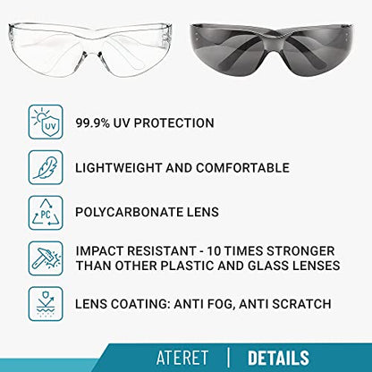 ATERET Protective Polycarbonate Safety Glasses White For Nurses Mechanic Electrician Saftey Glasses Goggles Anti Fog Eye Goggles Safety Protection (12 Pairs, Grey&Clear) - color: Combo (Clear&grey), size: 12 pairs