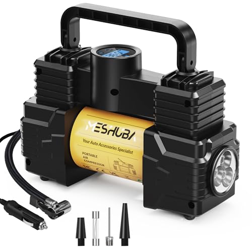 Tire Inflator Portable Air Compressor Air Pump Car Accessories 12V DC Auto Pump Emergency LED Light for Bicycle Balloons (Yellow, Digital Display) - color: Yellow