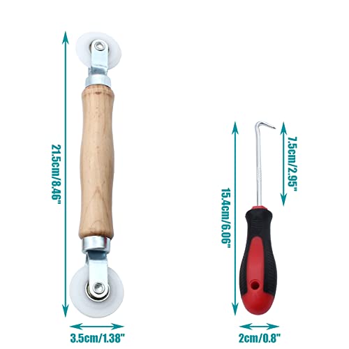 3 Pcs Window Door Screen Repair Kit | Screen Spline Roller Tool, Wooden Handle, Nylon Bearing Wheels, Removal Hook