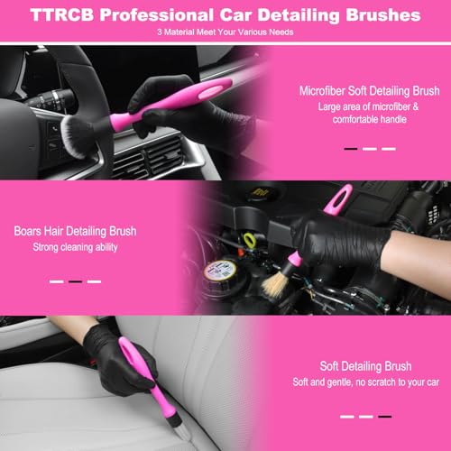 TTRCB Car Detailing Cleaning Kit Interior Cleaner, Car Detailing Brush Set, Pink Car Accessories Essentials for Women, Car Cleaning Gel, Car Cleaning Supplies Tools Stuff for RV, SUV, Interior