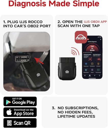 Rocco OBD2 Scanner Bluetooth for iOS Android, AI Diagnostic Tool for Car Repair, No Subscription Fee, AutoVIN, 45000+ Fault Codes, Check & Clear Engine Codes, Real-Time Data, Vehicles 1996+(Black) - color: Black
