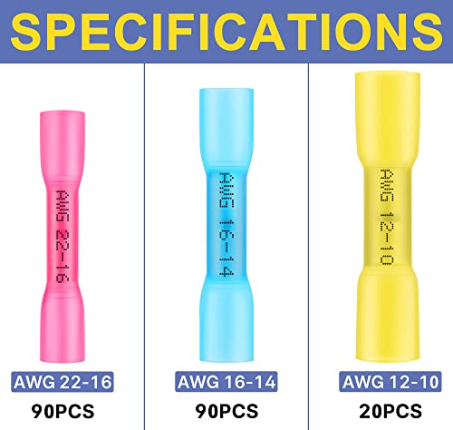 haisstronica Crimping Tool for Heat Shrink Connectors HS-8327 with 200PCS Marine Grade Heat Shrink Butt Connectors of Tinned Red Copper AWG 22-10