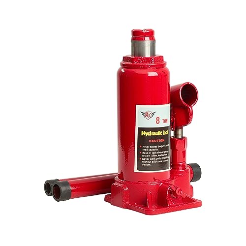 BullsArmor Hydraulic Bottle Jack - 8 Ton (16,000 lb) Capacity - Welded Heavy-Duty Design with Extended Pump Handle - Ideal for Cars, Trucks, RVs, and Industrial Use - Red - size: 8 Ton