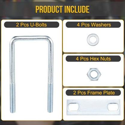 DTGN M10x50x130mm U Bolts Square Kit - 2Set - Carbon Steel U-Bolt Kit with Nuts, Washers, Frame Plate - Good for Pipe, Trailer, Automotive, Leaf Spring Fastener - size: M10x50x130mm