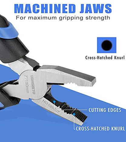 URASISTO 7-Inch Linesman Pliers with Rubber Grip Handle for Basic Repair, DIY Projects and Home - size: 7" Linesman Pliers