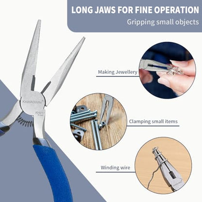 KAIHAOWIN 5" Mini Needle Nose Pliers - 5 Pack, Precision Small Long Nose Pliers for Jewelry Making & Wire Cutting, Spring Loaded Thin Needle Nose Pliers Set, Rustless High Carbon Steel - size: 5x Needle Nose