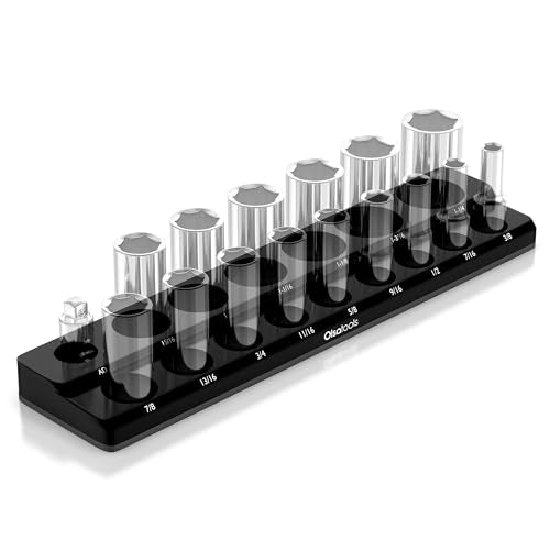 Olsa Tools Magnetic Socket Organizer - 1/2-Inch Drive SAE Socket Holder with Strong Magnets - Professional Tool Holder and Organizer - Stores up to 16 Sockets - Black - Part:1544 - color: Black, Sae, size: 1/2-Inch Drive, SAE