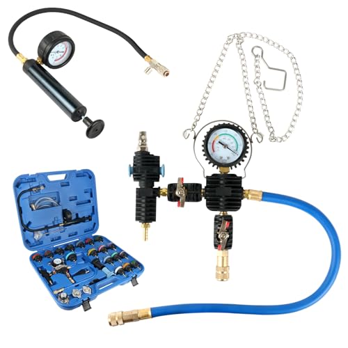 28Pcs Coolant Pressure Tester & Vacuum Refill Kit with Gauge | Used for automobile cooling system inspection; supports radiator water tank leakage detection
