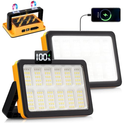 AFTIXM 2Pack 120W Solar Rechargeable Work Light with Magnetic Stand | 10000LM, 180 LED, Digital Display, IP66 Waterproof, 5 Modes, USB Output, Portable, for Mechanic/Car Repair/Camping/Fishing