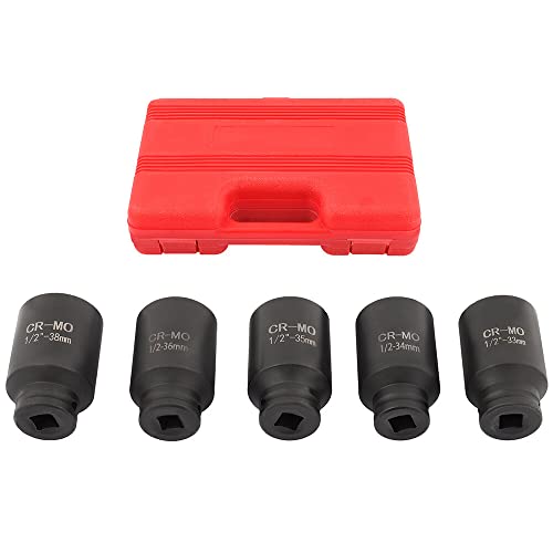 OCPTY 5 Piece 1/2 Inch Drive Deep Impact Axle Hub Socket Set | Fit For Most Cars, 6 Point, 33mm 34mm 35mm 36mm 38mm