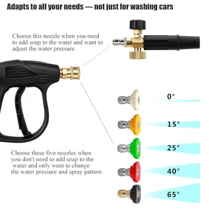High Pressure Washer Gun with Foam Cannon, Car Wash Foam Gun with 1/4" Quick Connector, Pressure Washer Foam Cannon Kit with 5 Pressure Washer Nozzle Tips, 2 Adapter, 1 Liter