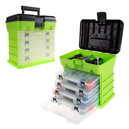 Portable Tool Box - Small Parts Organizer with Drawers and Customizable Compartments for Hardware, Fishing Tackle, Beads or Crafts by Stalwart (Green) - color: Green
