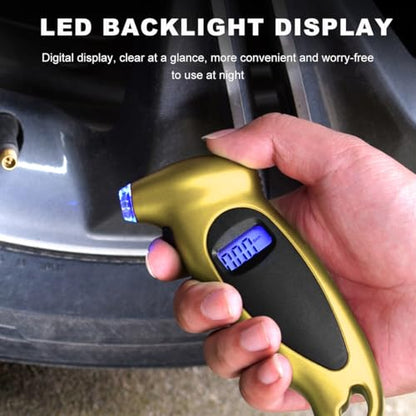 KVAEY Digital Tire Pressure Gauge, 150 PSI 4 Settings Accurate Tire Gauge with Non-Slip Grip, Backlight LCD Tire Pressure Gauge Reader Checker Tool for Car Truck Bicycle Motorcycle (Golden) - color: Golden