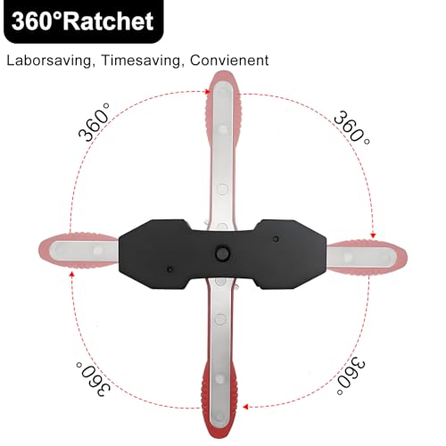 Brake Caliper Press Tool with 360 Degree Swing Ratchet, Brake Piston Compressor Tool, Brake Pad Spreader, Brake Caliper Press Ratchet with 2 Extra PCS Steel Plates Range from 1.57"-2.76", Red - color: Red