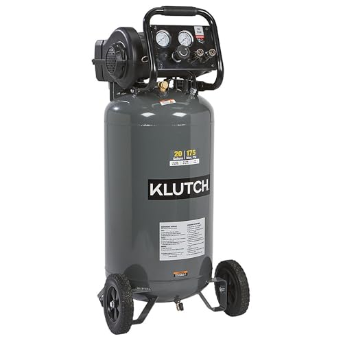 Klutch 20-Gallon Air Compressor, 2 HP, 120V, 175 PSI, 4.2 SCFM at 90 PSI | Oil-free vertical design, 75% duty cycle, Large wheels, Easy-access tank drain, Quick recovery for shop air tools - size: 20 Gallon