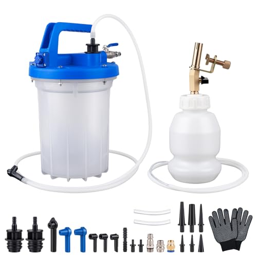 Pneumatic Brake Bleeding Tool with 3L Suction Can, 1L Refill Bottle and 22 Universal Fittings - One Person Upgrade Tool for Car Brake Fluid Bleeding, Automotive Maintenance Use