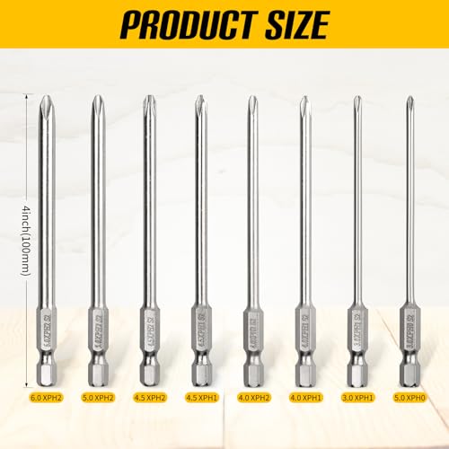 8 Pcs Phillips Screwdriver Bit Set,1/4 Inch Hex Shank 4 Inch Long S2 Steel with Magnetic, Impact Tough Screwdriving Power Bits - style: Phillips(8-Size)