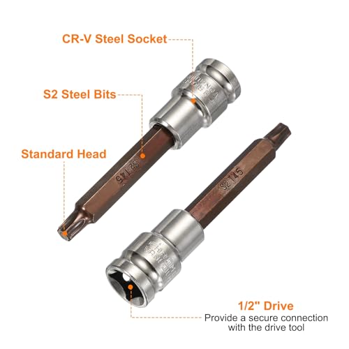 HARFINGTON Torx Bit Socket 1/2" Drive T45 S2 Steel 6 Point Head Long Screwdriver Drill Bits CR-V Steel Socket Adapter for Home Auto Axle Hex Nuts Bolts Repair - size: T45