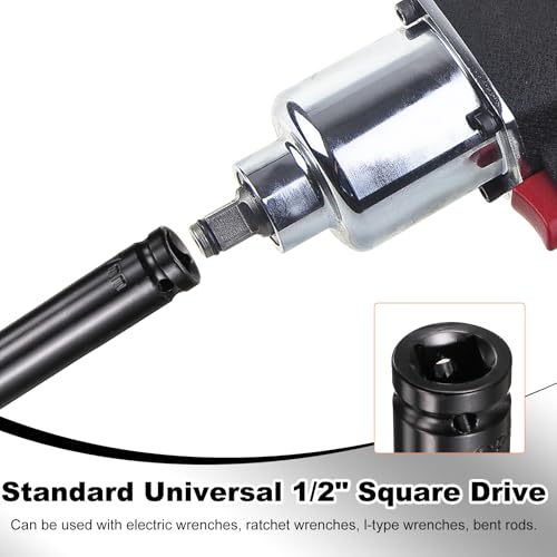 HARFINGTON 3pcs 6-Point Deep Impact Socket 1/2" Drive 17mm Metric Socket 7.7" (195mm) Extra Long Heat-Treated 45# Steel for Home Auto Spindle Axle Hex Nuts Bolts Repair, Black - size: 17mm + 7.7" Long